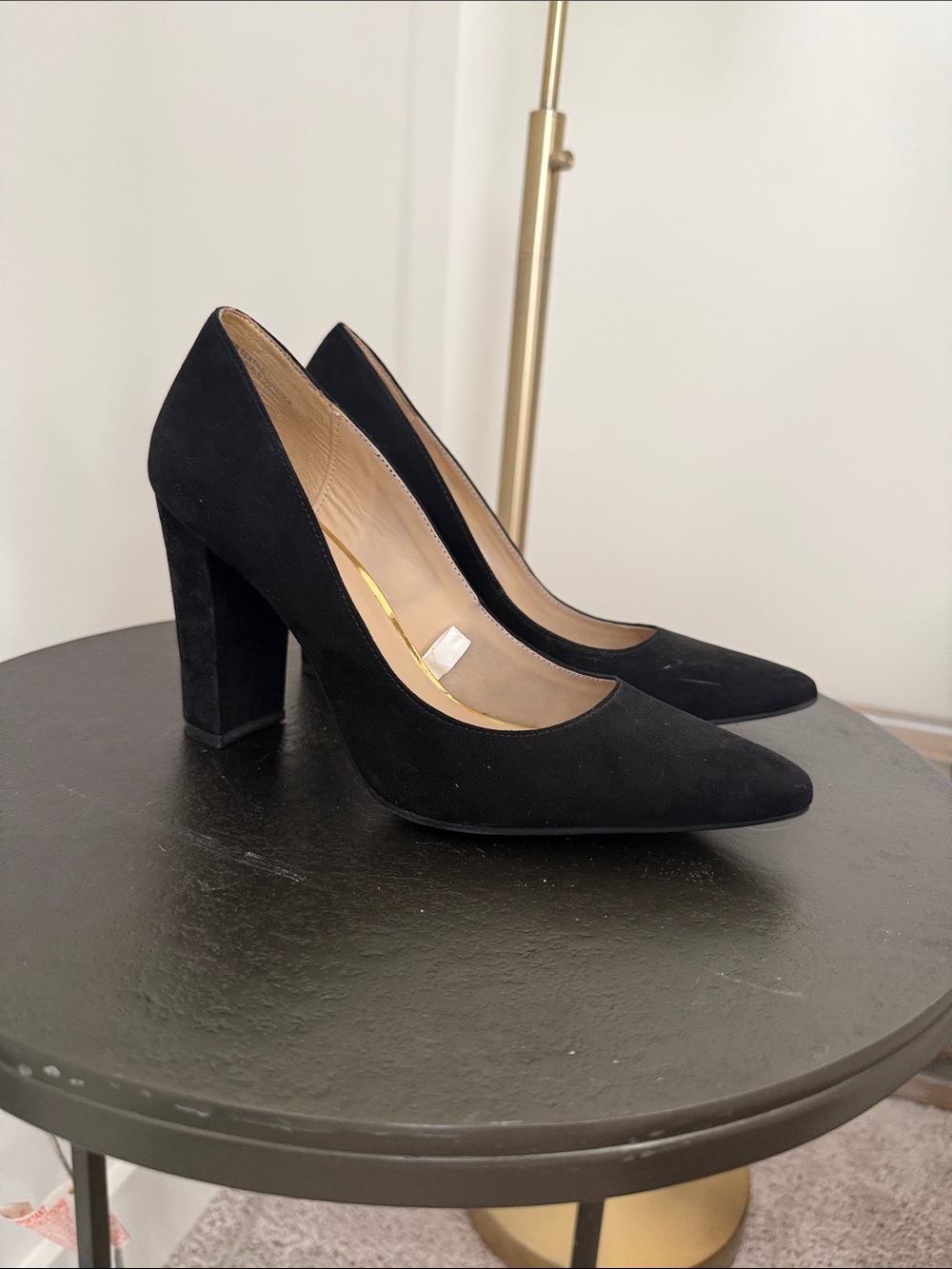 Merona Black Suede Pointed Block Heel Pumps